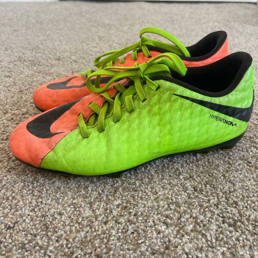 Youth Nike Hypervenom Cleats - Green and Orange